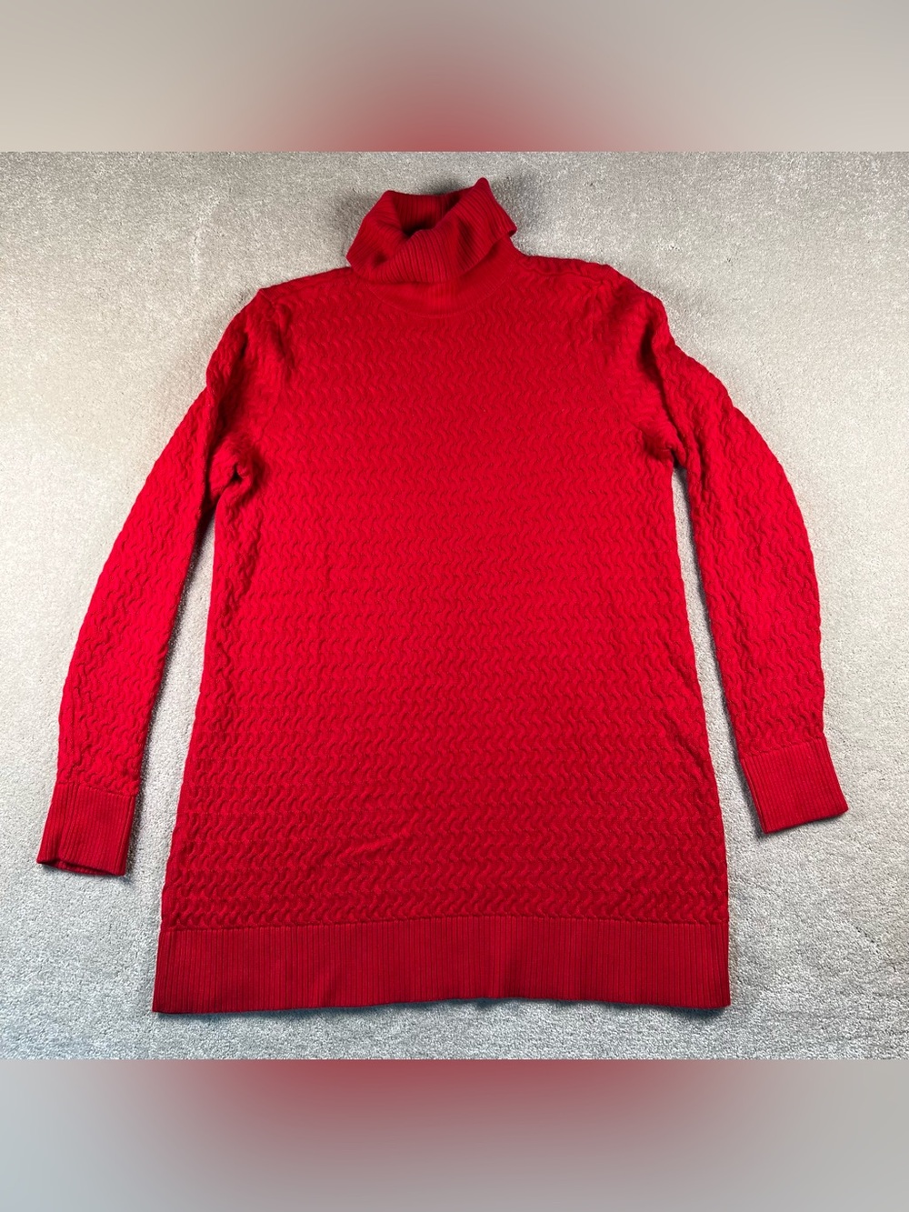 Lands End Sweater Turtleneck Cable Knit Long 100% Cotton Women's Medium